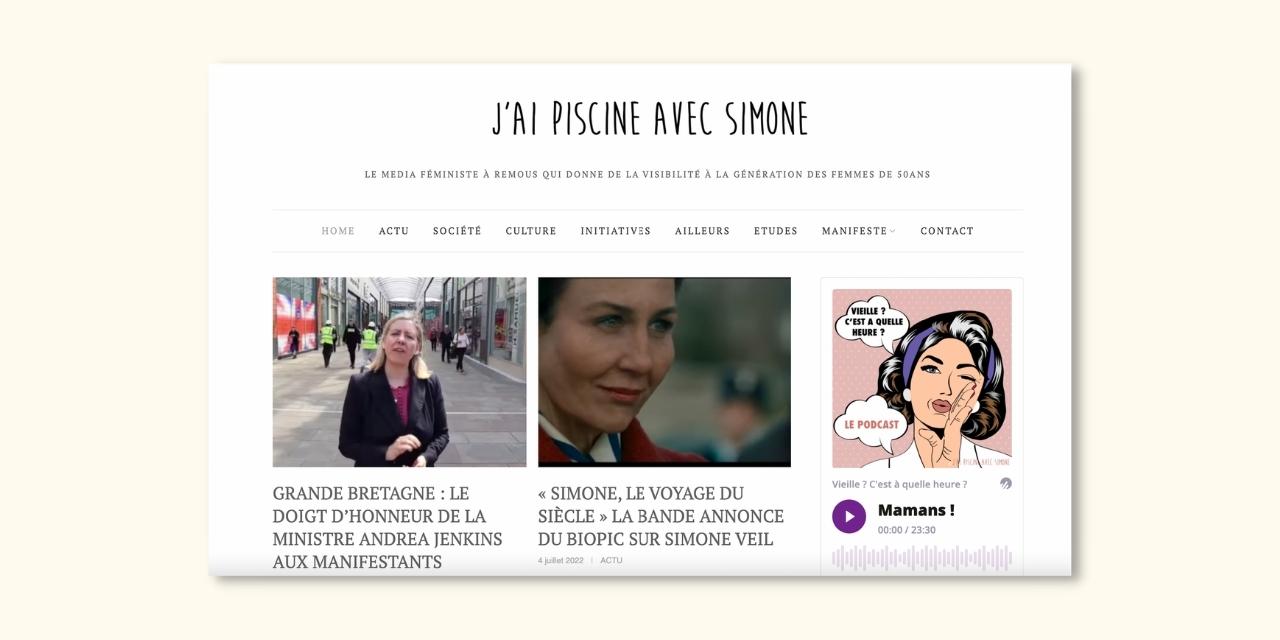 L'image montre une capture du site J'ai piscine avec Simone.