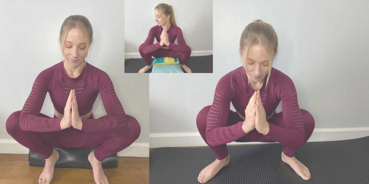 La photo décrit la posture de yoga de la guirlande.
